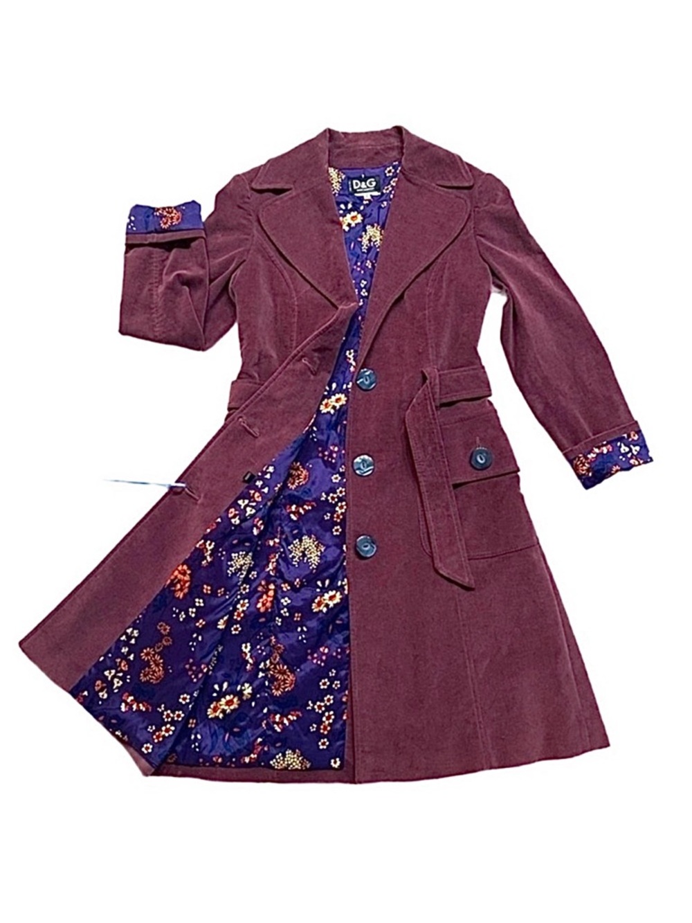 DOLCE & GABANNA ~ Vintage Plush Plum Velvet Coat w/Floral Lining circa early Y2K